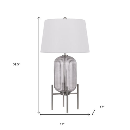 33" Nickel Glass Round Table Lamp With White Empire Shade HomeRoots