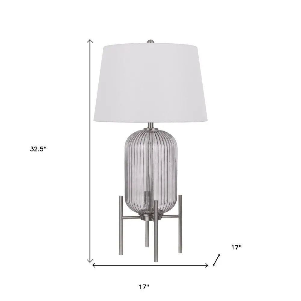 33" Nickel Glass Round Table Lamp With White Empire Shade HomeRoots