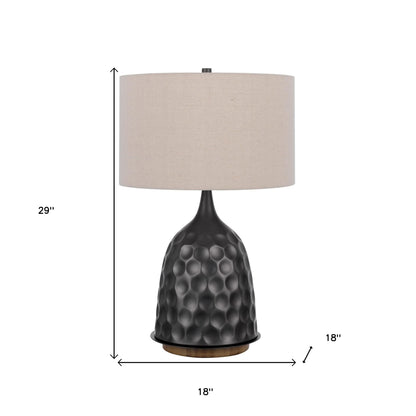 29" Gray Metal Table Lamp With Brown Drum Shade