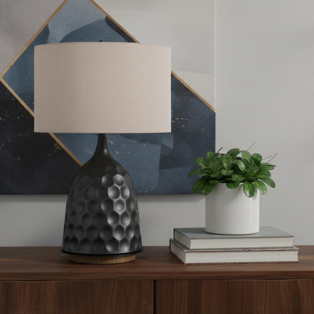 29" Gray Metal Table Lamp With Brown Drum Shade HomeRoots