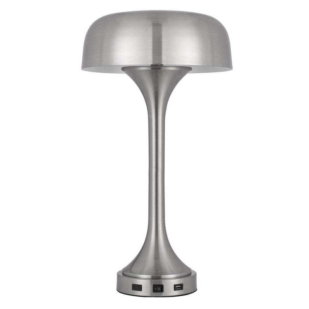 22" Nickel Metal Two Light Usb Table Lamp With Nickel Dome Shade HomeRoots