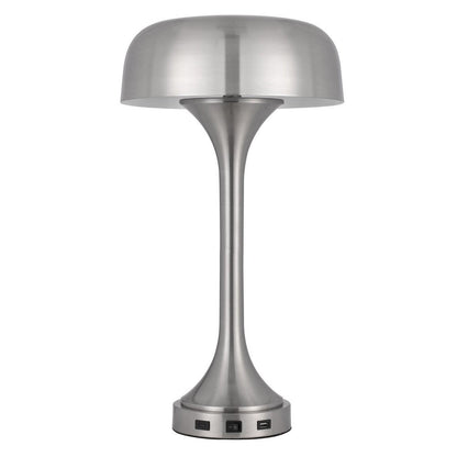 22" Nickel Metal Two Light Usb Table Lamp With Nickel Dome Shade HomeRoots