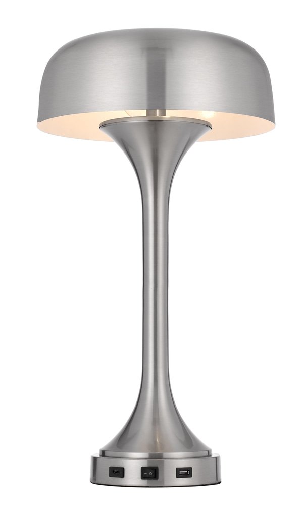 22" Nickel Metal Two Light Usb Table Lamp With Nickel Dome Shade HomeRoots