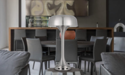 22" Nickel Metal Two Light Usb Table Lamp With Nickel Dome Shade HomeRoots