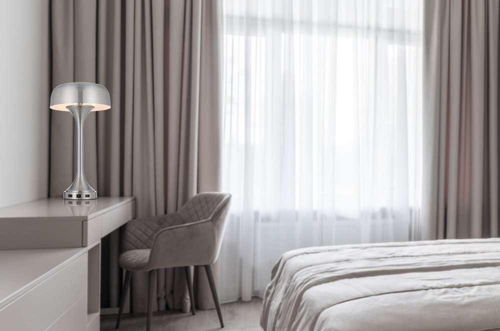 22" Nickel Metal Two Light Usb Table Lamp With Nickel Dome Shade HomeRoots