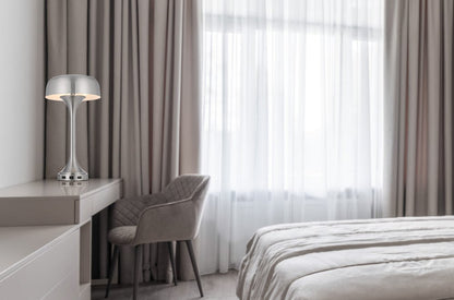 22" Nickel Metal Two Light Usb Table Lamp With Nickel Dome Shade HomeRoots