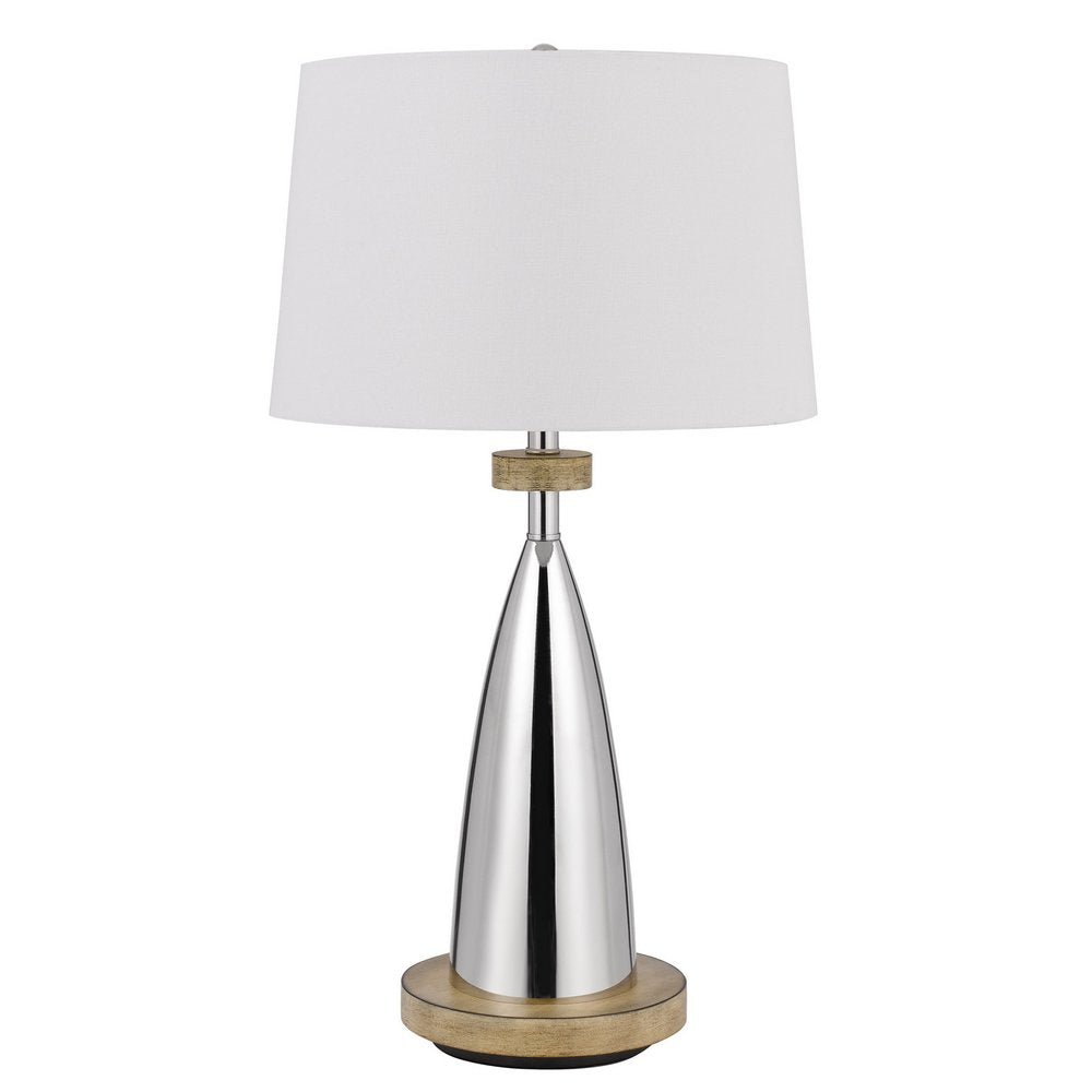 31" Brown Metal Geometric USB Table Lamp With White Empire Shade HomeRoots