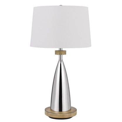 31" Brown Metal Geometric USB Table Lamp With White Empire Shade HomeRoots