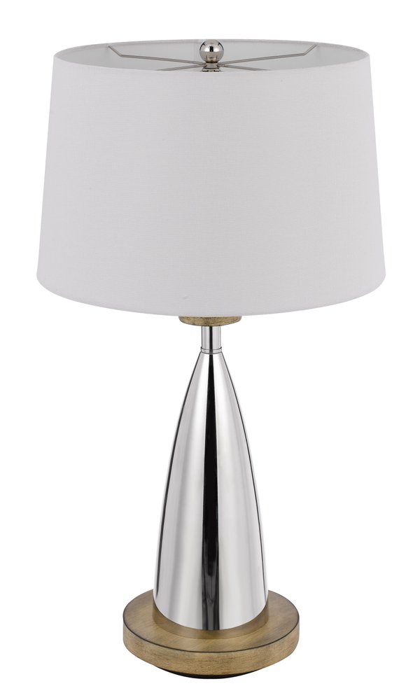 31" Brown Metal Geometric USB Table Lamp With White Empire Shade HomeRoots