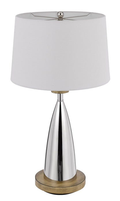 31" Brown Metal Geometric USB Table Lamp With White Empire Shade HomeRoots
