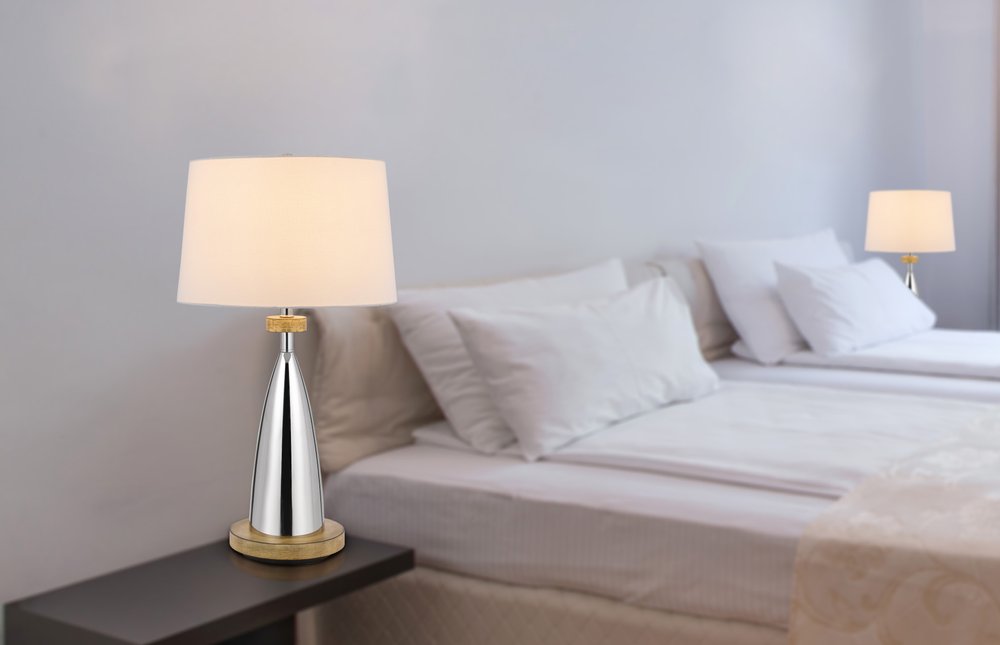 31" Brown Metal Geometric USB Table Lamp With White Empire Shade HomeRoots