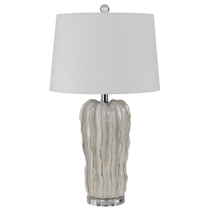 28" Nickel Glass Novelty Table Lamp With White Empire Shade