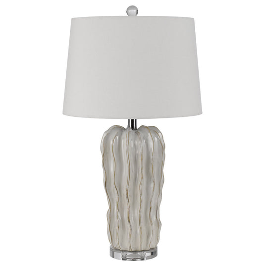 28" Nickel Glass Novelty Table Lamp With White Empire Shade