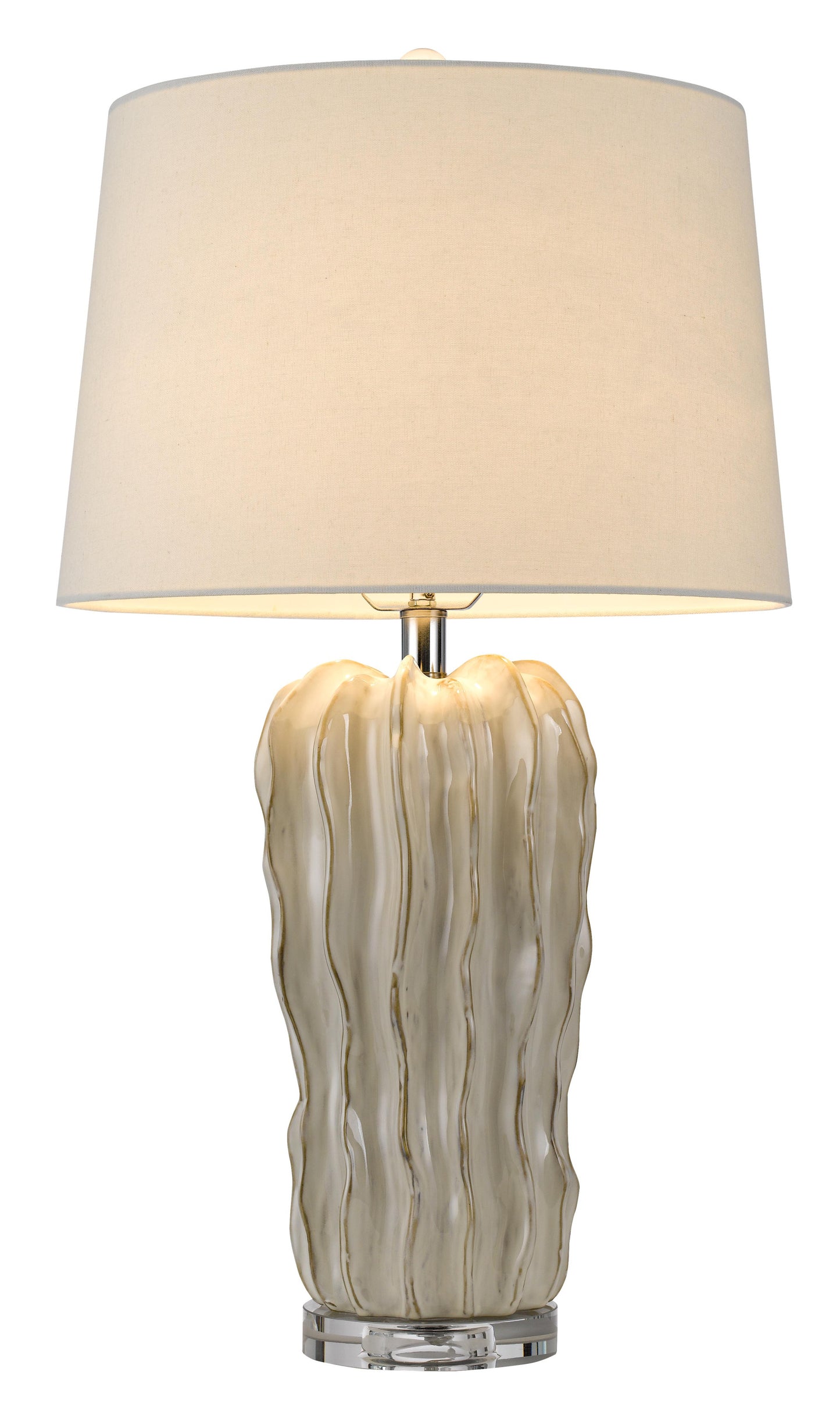 28" Nickel Glass Novelty Table Lamp With White Empire Shade