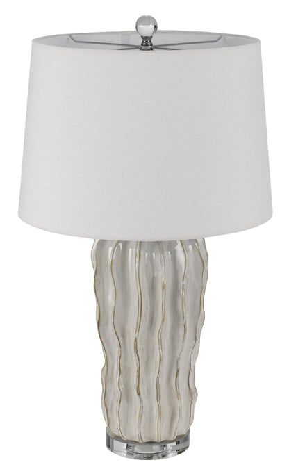 28" Nickel Glass Novelty Table Lamp With White Empire Shade