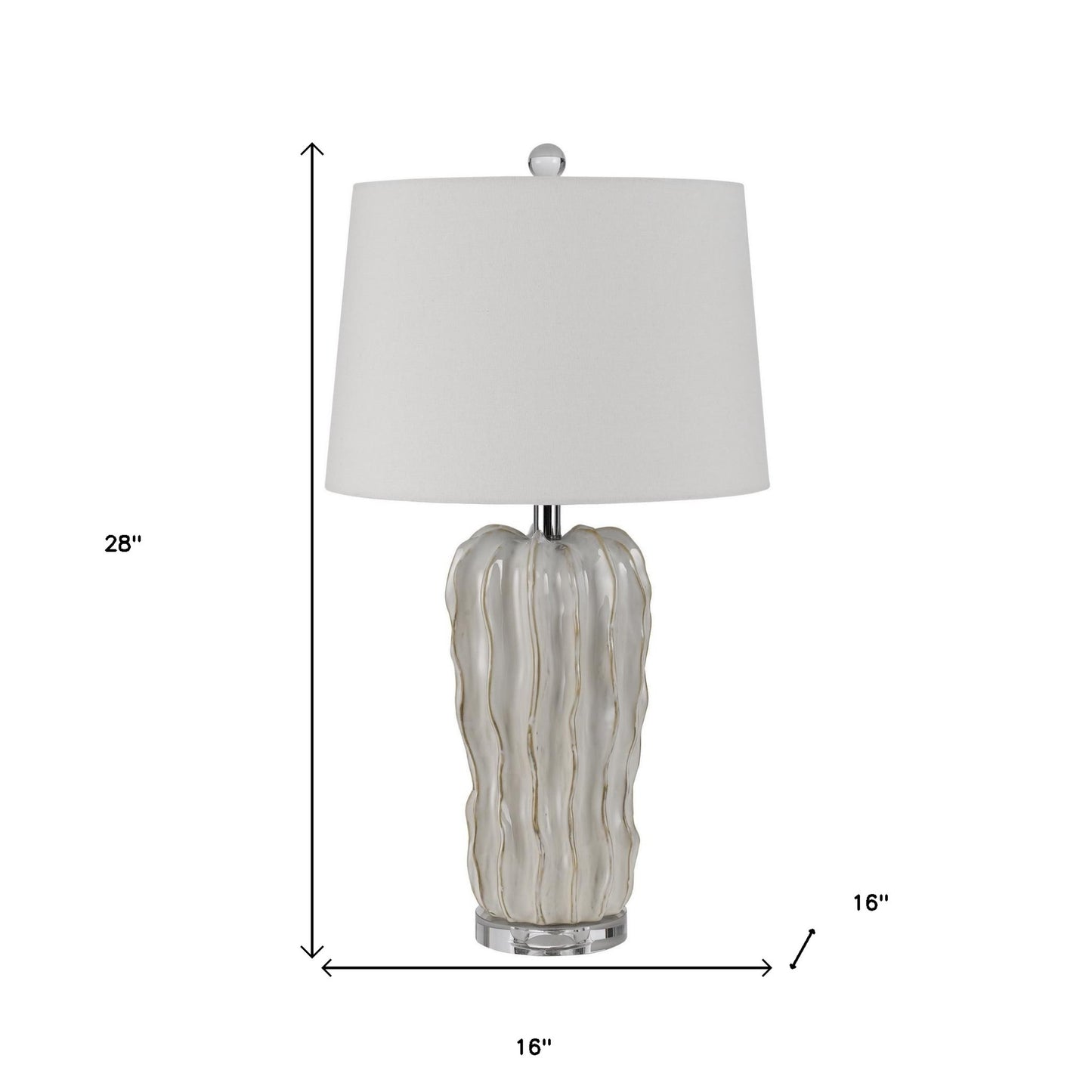 28" Nickel Glass Novelty Table Lamp With White Empire Shade