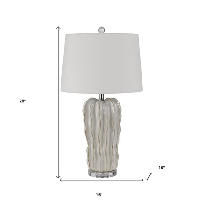 28" Nickel Glass Novelty Table Lamp With White Empire Shade