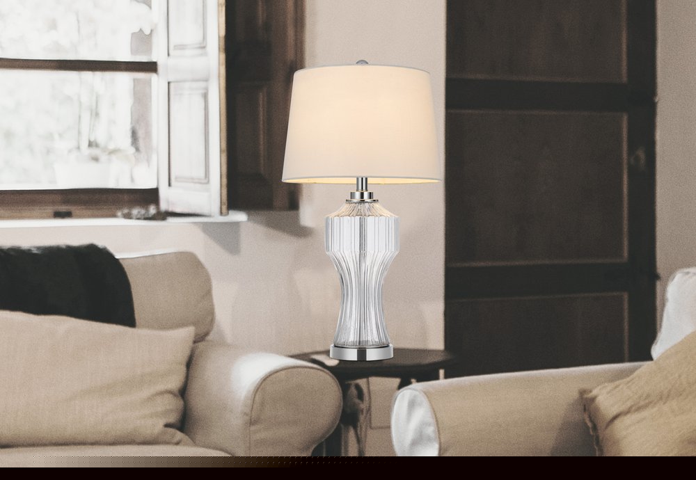 26" Clear Glass Table Lamp With White Empire Shade HomeRoots