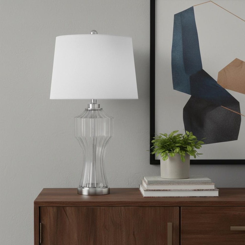 26" Clear Glass Table Lamp With White Empire Shade HomeRoots
