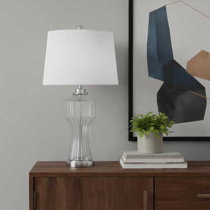 26" Clear Glass Table Lamp With White Empire Shade HomeRoots