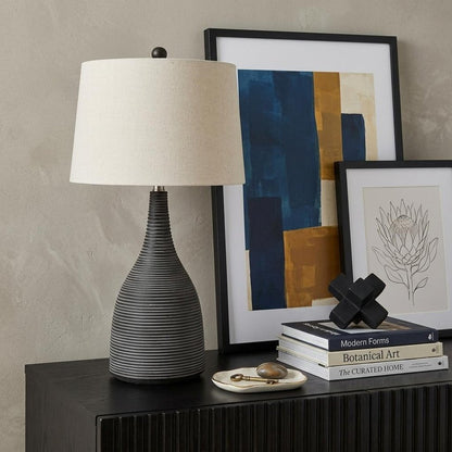 29" Black Ceramic Round Table Lamp With Beige Empire Shade HomeRoots