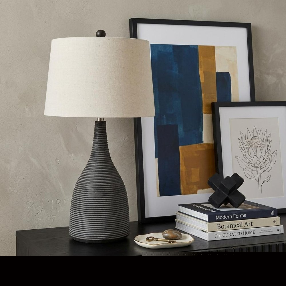 29" Black Ceramic Round Table Lamp With Beige Empire Shade HomeRoots