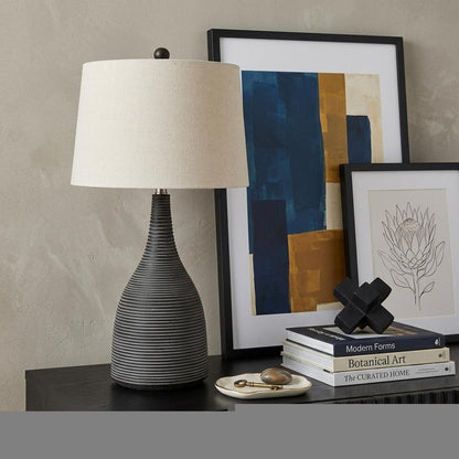 29" Black Ceramic Round Table Lamp With Beige Empire Shade HomeRoots