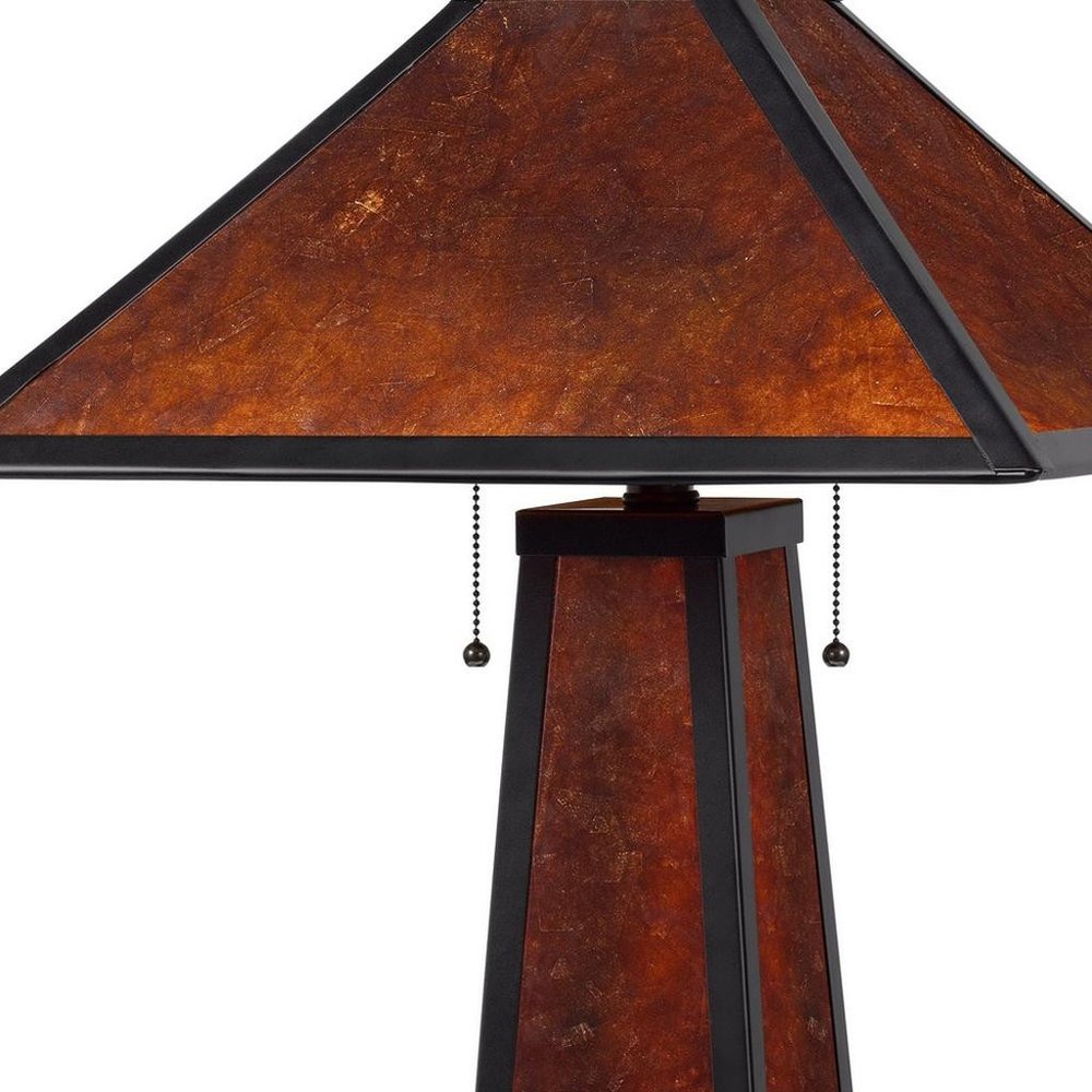 24" Burnt Orange Metal Two Light Table Lamp With Amber Square Shade HomeRoots