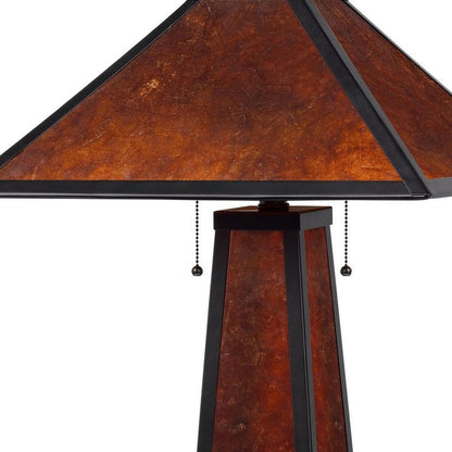24" Burnt Orange Metal Two Light Table Lamp With Amber Square Shade HomeRoots