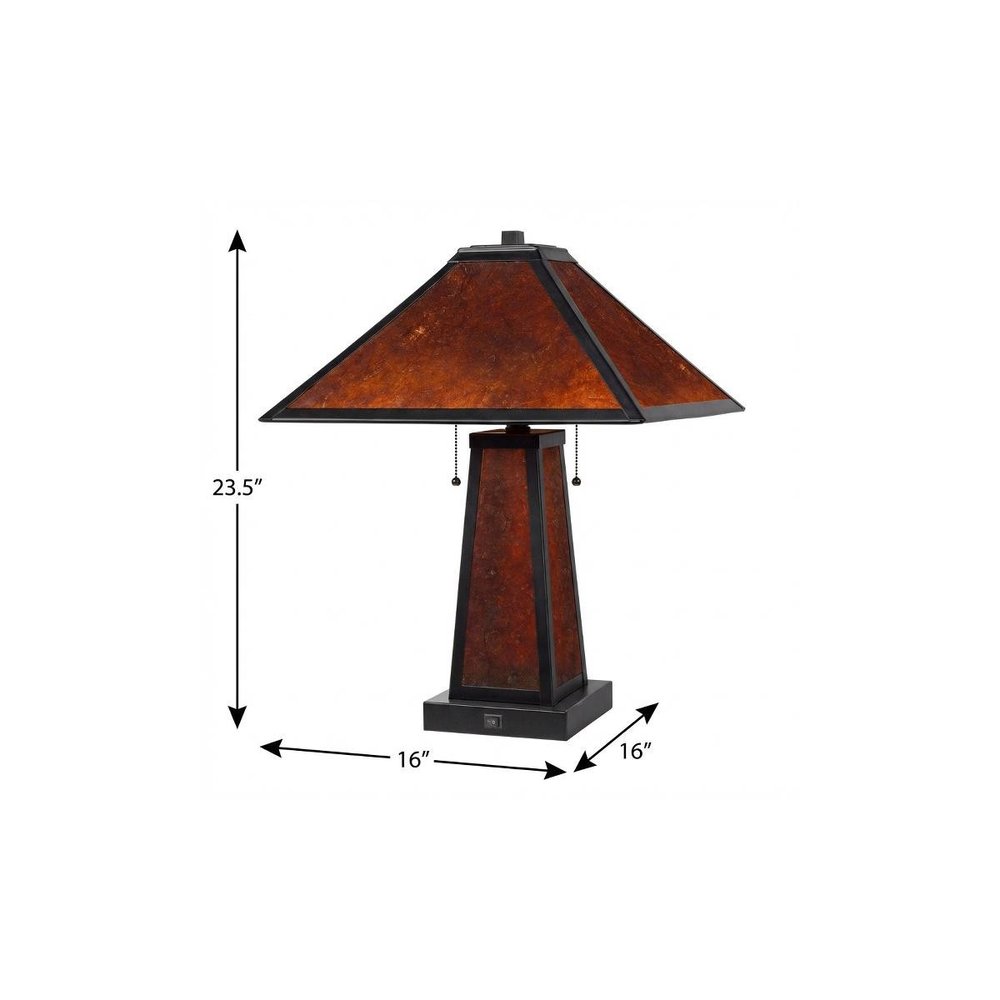 24" Burnt Orange Metal Two Light Table Lamp With Amber Square Shade HomeRoots