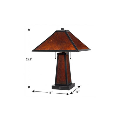 24" Burnt Orange Metal Two Light Table Lamp With Amber Square Shade HomeRoots