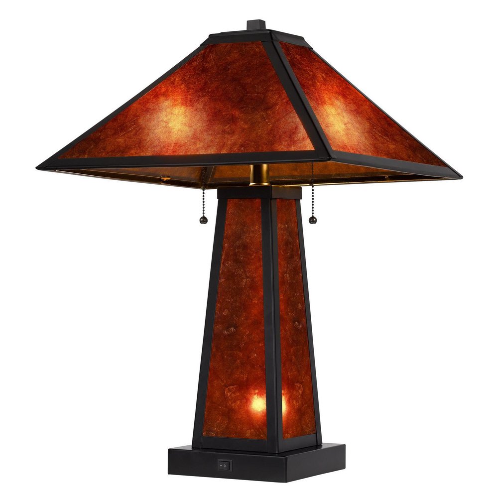 24" Burnt Orange Metal Two Light Table Lamp With Amber Square Shade — view 2