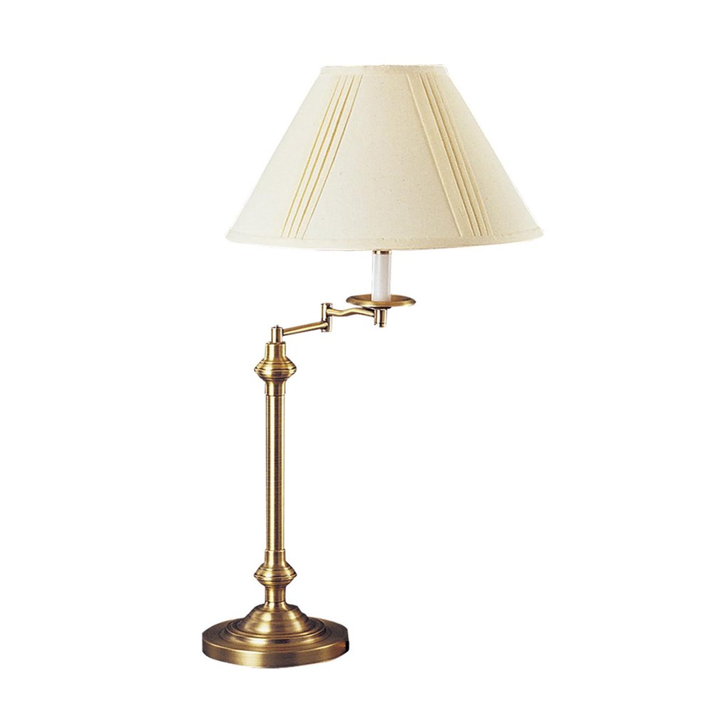30" Bronze Metal Swing Arm Table Lamp With Off White Empire Shade HomeRoots
