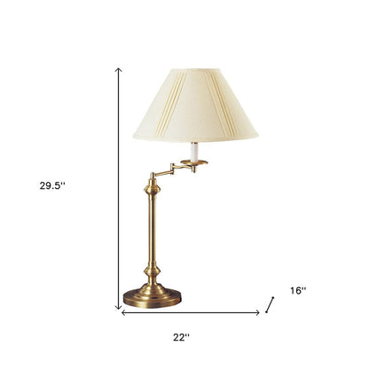 30" Bronze Metal Swing Arm Table Lamp With Off White Empire Shade HomeRoots