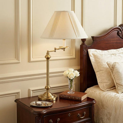 30" Bronze Metal Swing Arm Table Lamp With Off White Empire Shade HomeRoots