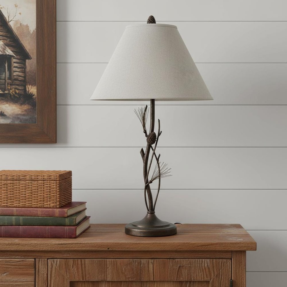 32" Rust Metal Table Lamp With Gray Empire Shade HomeRoots