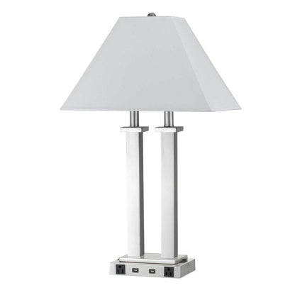 26" Nickel Metal Two Light Desk USB Table Lamp With White Novelty Shade HomeRoots