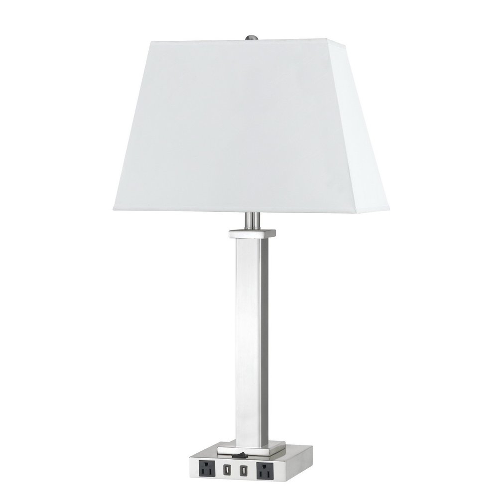 28" Nickel Metal USB Table Lamp With White Shade — view 1