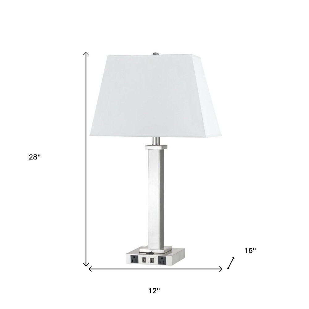 28" Nickel Metal USB Table Lamp With White Shade — view 2