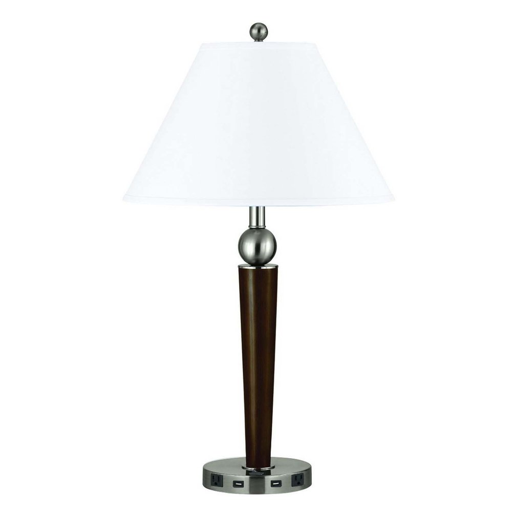 29" Nickel Metal Geometric USB Table Lamp With White Empire Shade HomeRoots