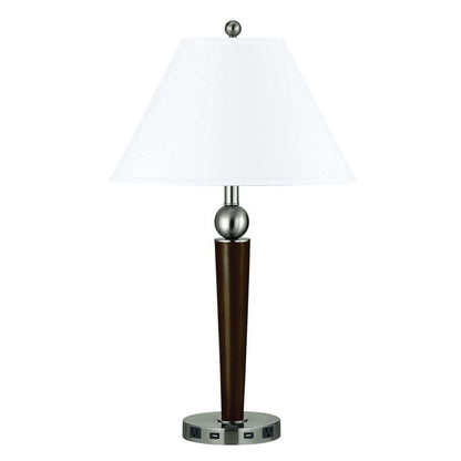 29" Nickel Metal Geometric USB Table Lamp With White Empire Shade HomeRoots