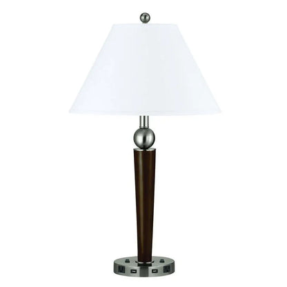 29" Nickel Metal Two Light Geometric USB Table Lamp With White Empire Shade HomeRoots