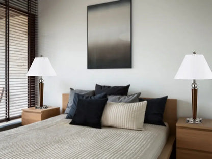 29" Nickel Metal Two Light Geometric USB Table Lamp With White Empire Shade HomeRoots