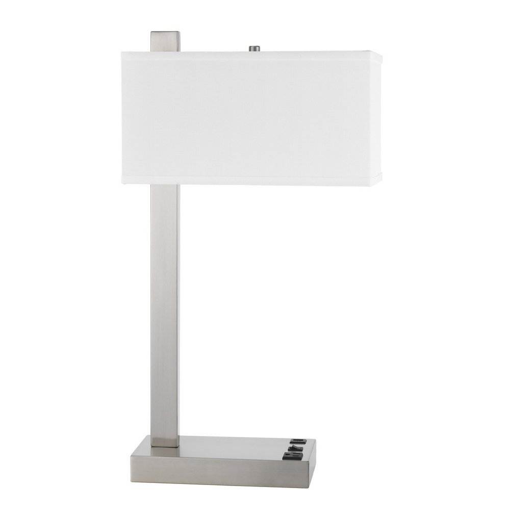 25" Nickel Metal Desk USB Table Lamp With White Shade — view 1