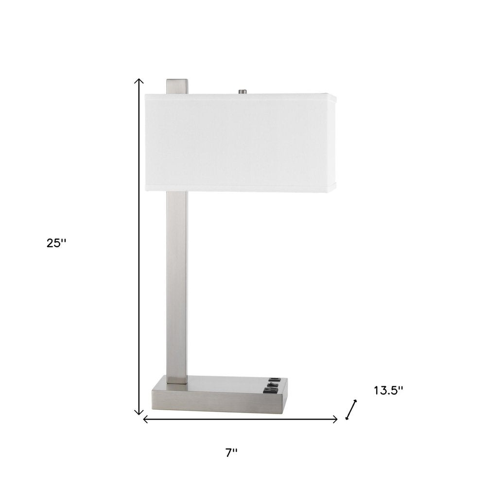 25" Nickel Metal Desk USB Table Lamp With White Shade HomeRoots
