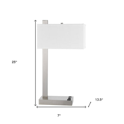 25" Nickel Metal Desk USB Table Lamp With White Shade HomeRoots