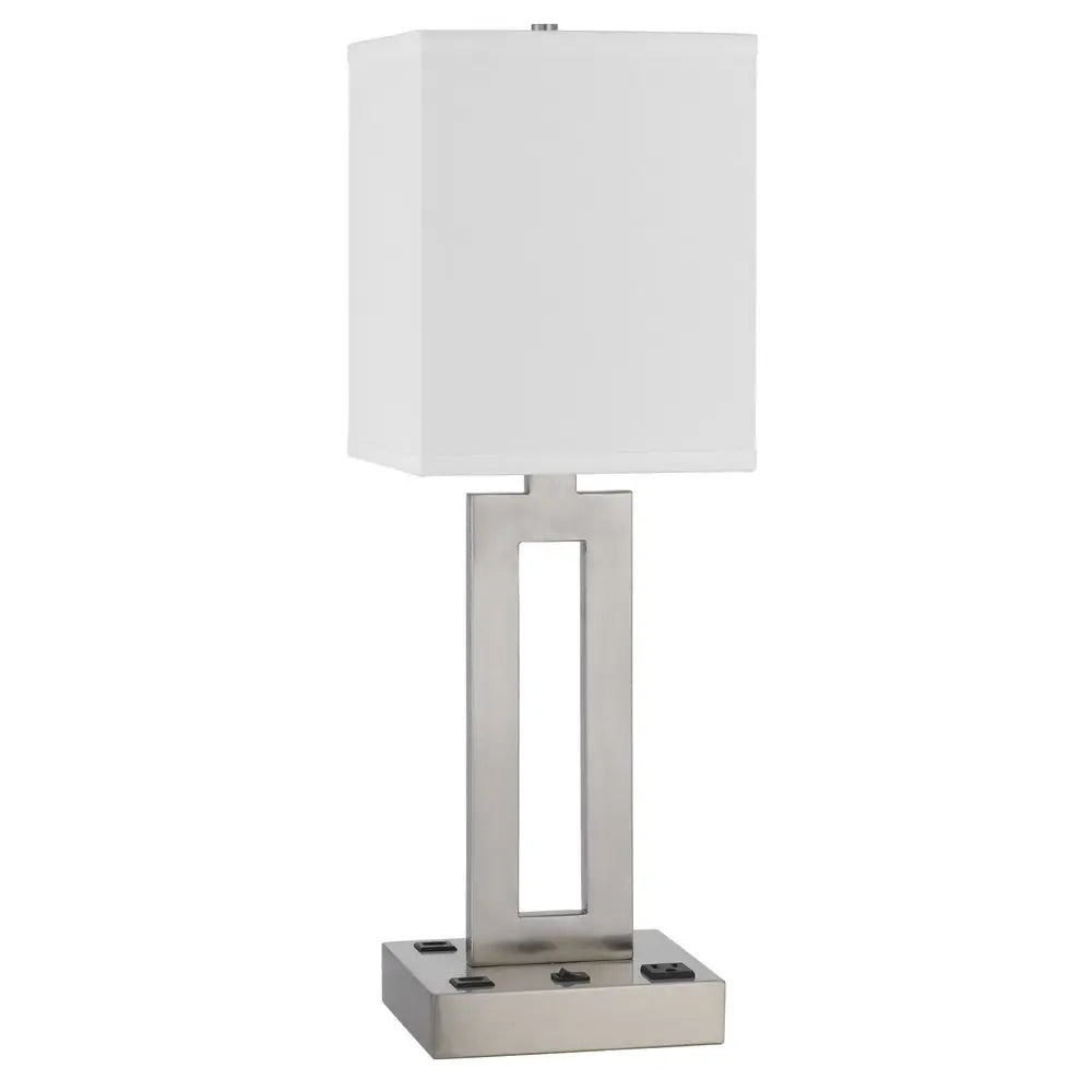 24" Nickel Metal Desk Usb Table Lamp With White Drum Shade HomeRoots
