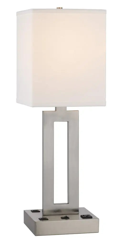 24" Nickel Metal Desk Usb Table Lamp With White Drum Shade HomeRoots