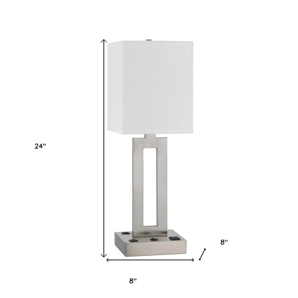 24" Nickel Metal Desk Usb Table Lamp With White Drum Shade HomeRoots