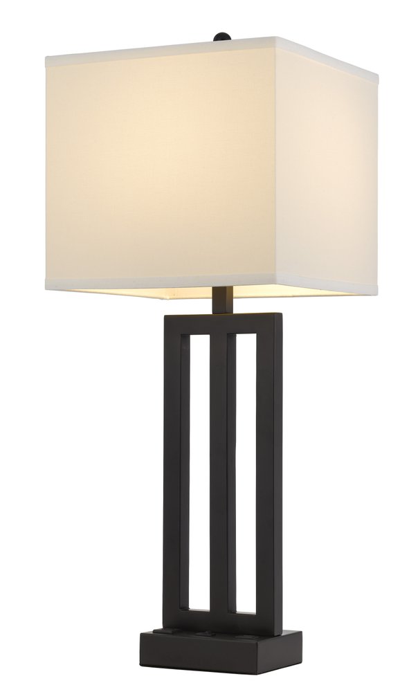 30" Black Metal USB Table Lamp With White Shade HomeRoots